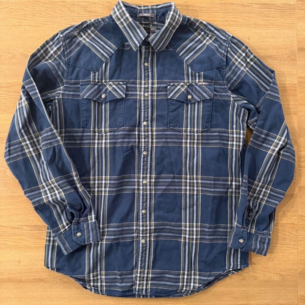 Eddie‎ Bauer Mens Classic Fit Long Sleeve Plaid Snap Front Shirt TL